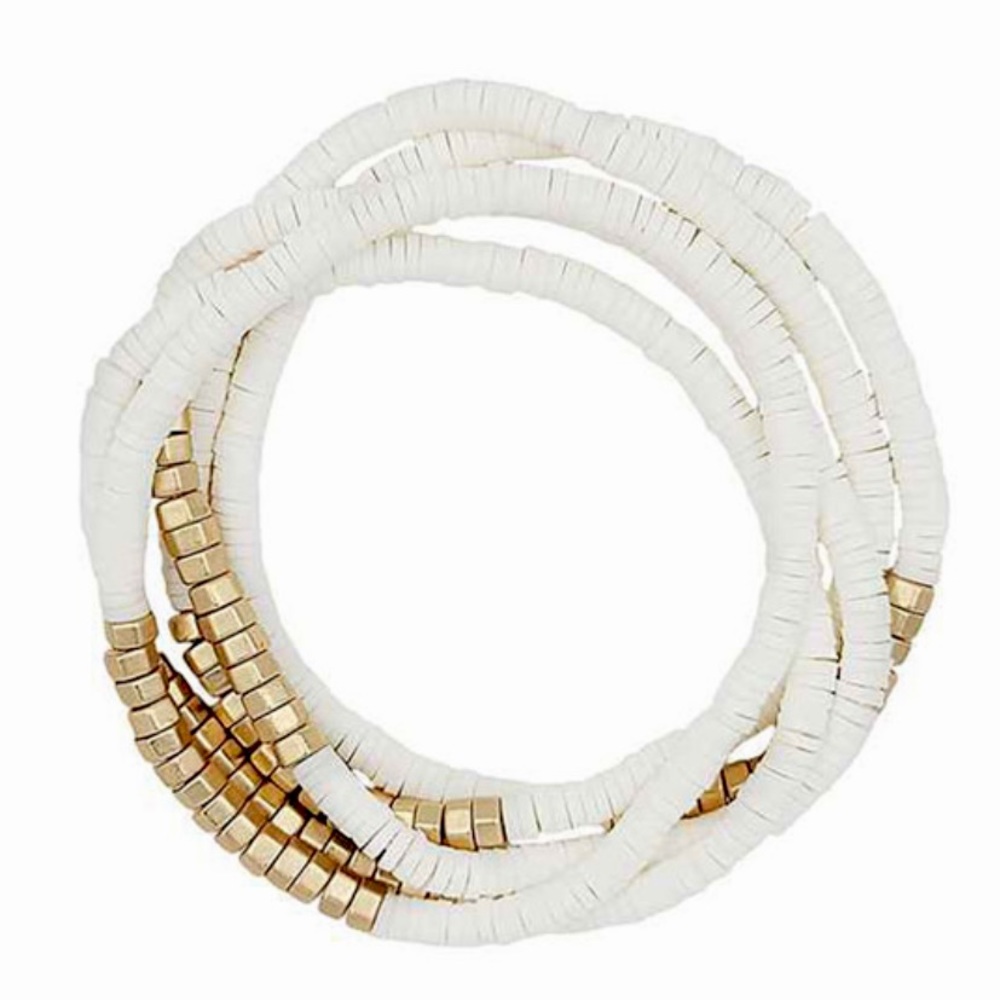 Metal Bead Rubber Stretch Set Bracelet